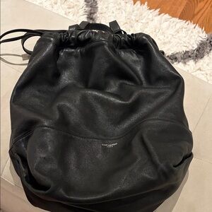 Saint Laurent Black Leather Drawstring Pouch Bag